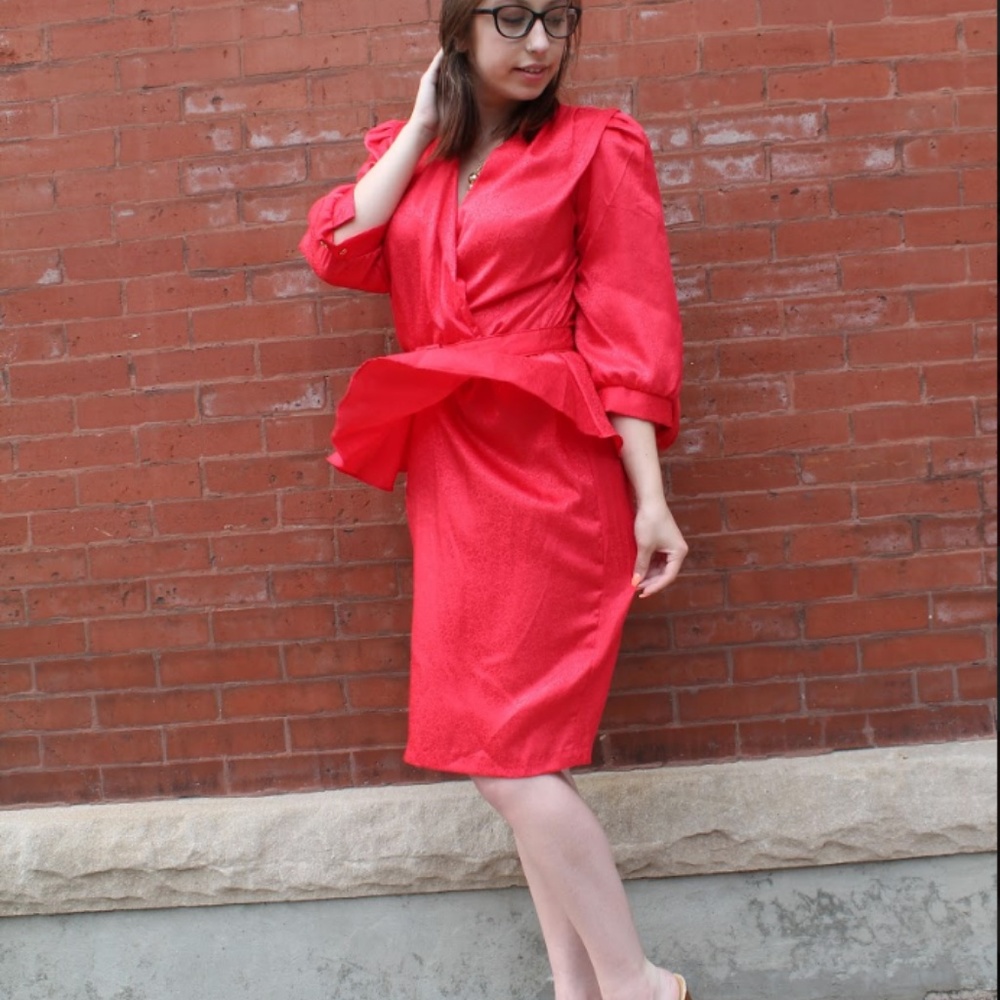 Vintage 1980's Red Dresses with Shoulder Pads